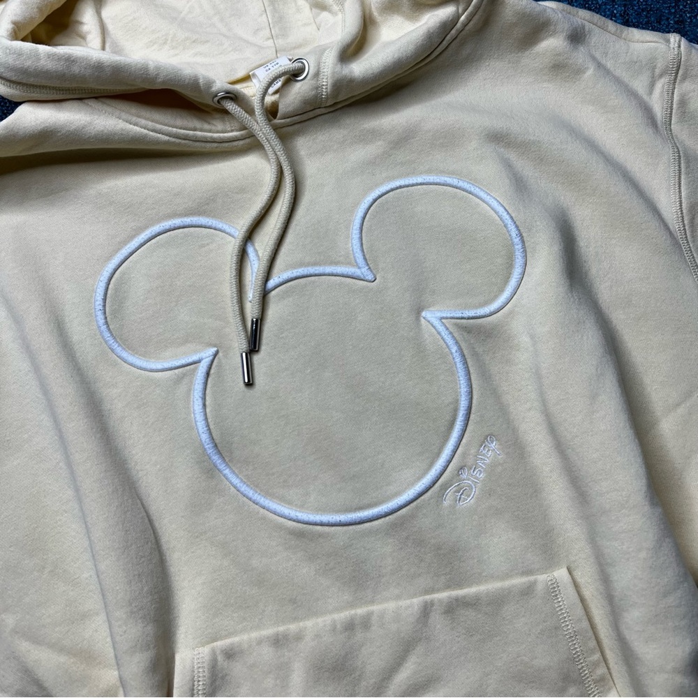 H&M x Disney Mickey Mouse Pullover Hoodie in Pale Yellow White Women's XXL